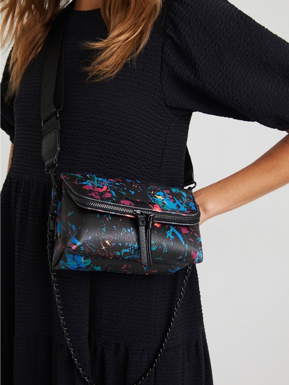 Desigual Virutas Venecia Paint Splatter Crossbody Flap Bag MINT